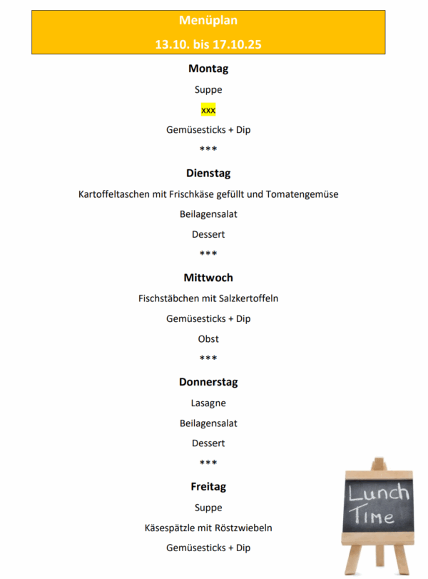 menüplan 20.10.
